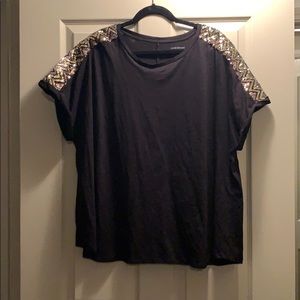 Lane Bryant black tee with gold and black sequins
